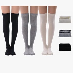 Meikan Socks 3-pack NWT Over The Knee Length Black/Grey/Cream color O/S